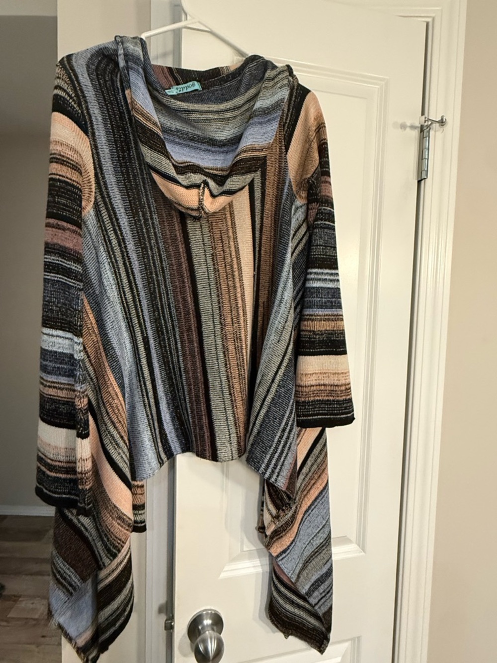 Goddis Striped Hooded Open Cardigan Sweater - Blue, Cream & Brown BNWOT - Picture 2 of 4